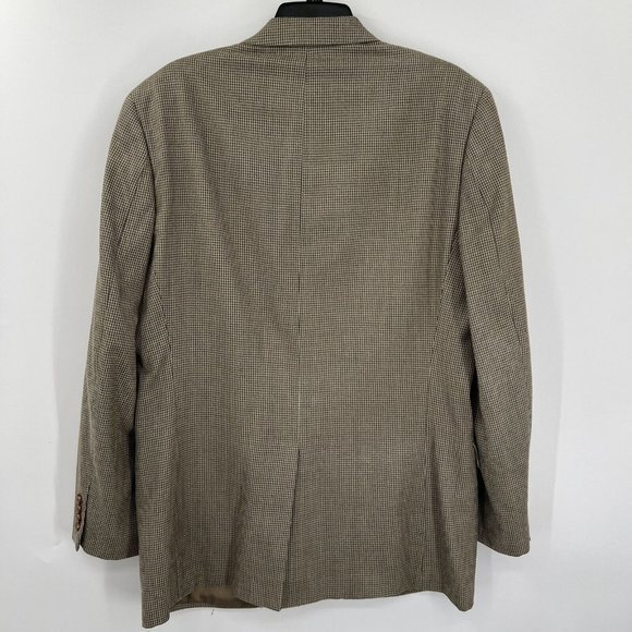 Lauren Ralph Lauren Men's 42L Beige Houndstooth Silk Wool Blend Blazer Jacket - Picture 2 of 5